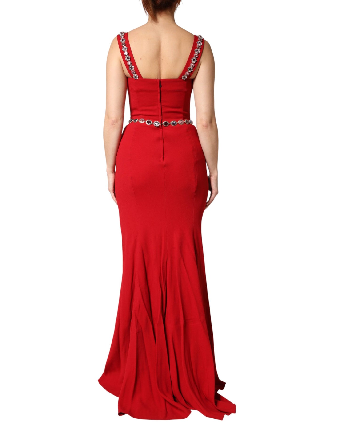 Red Crystals Sheath Mermaid Long Gown Dress