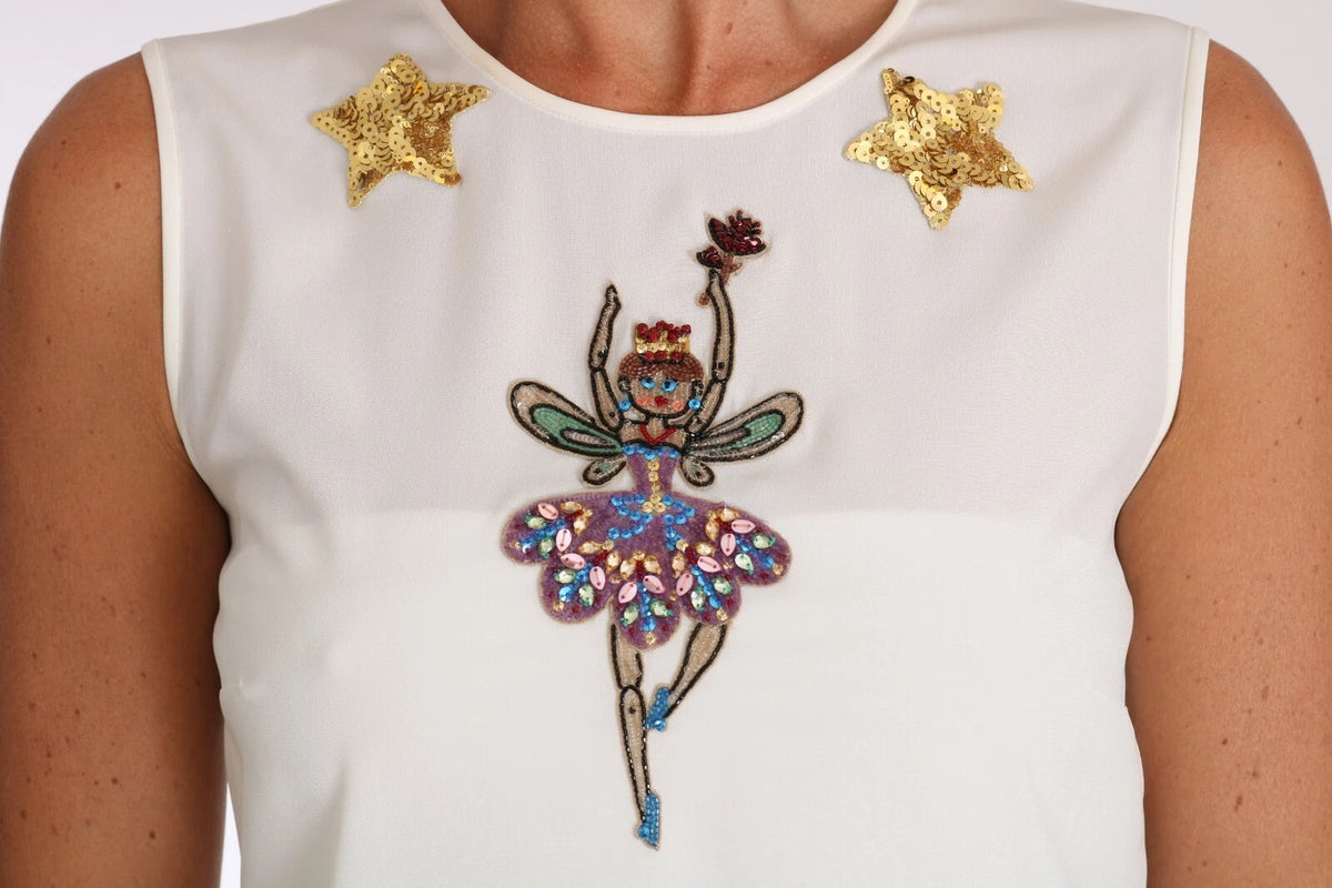 White Embellished Crystal Sequin Fairy Top