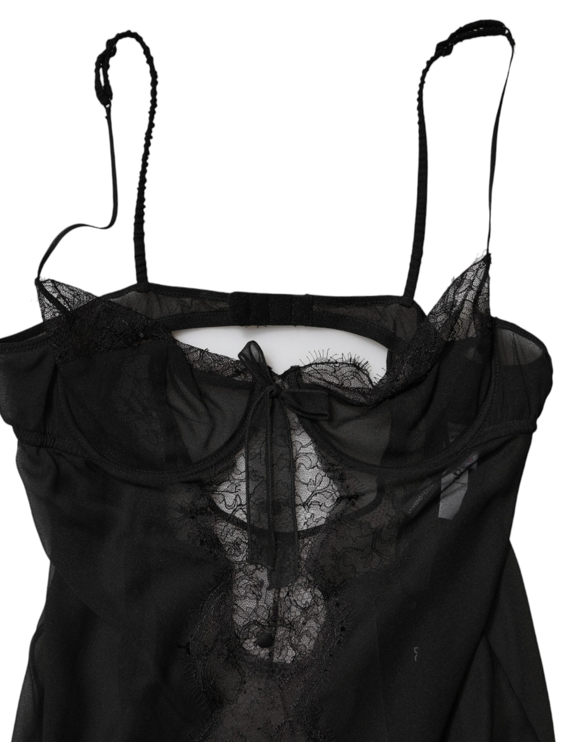 Black Silk Floral Lace Chemise Lingerie Top