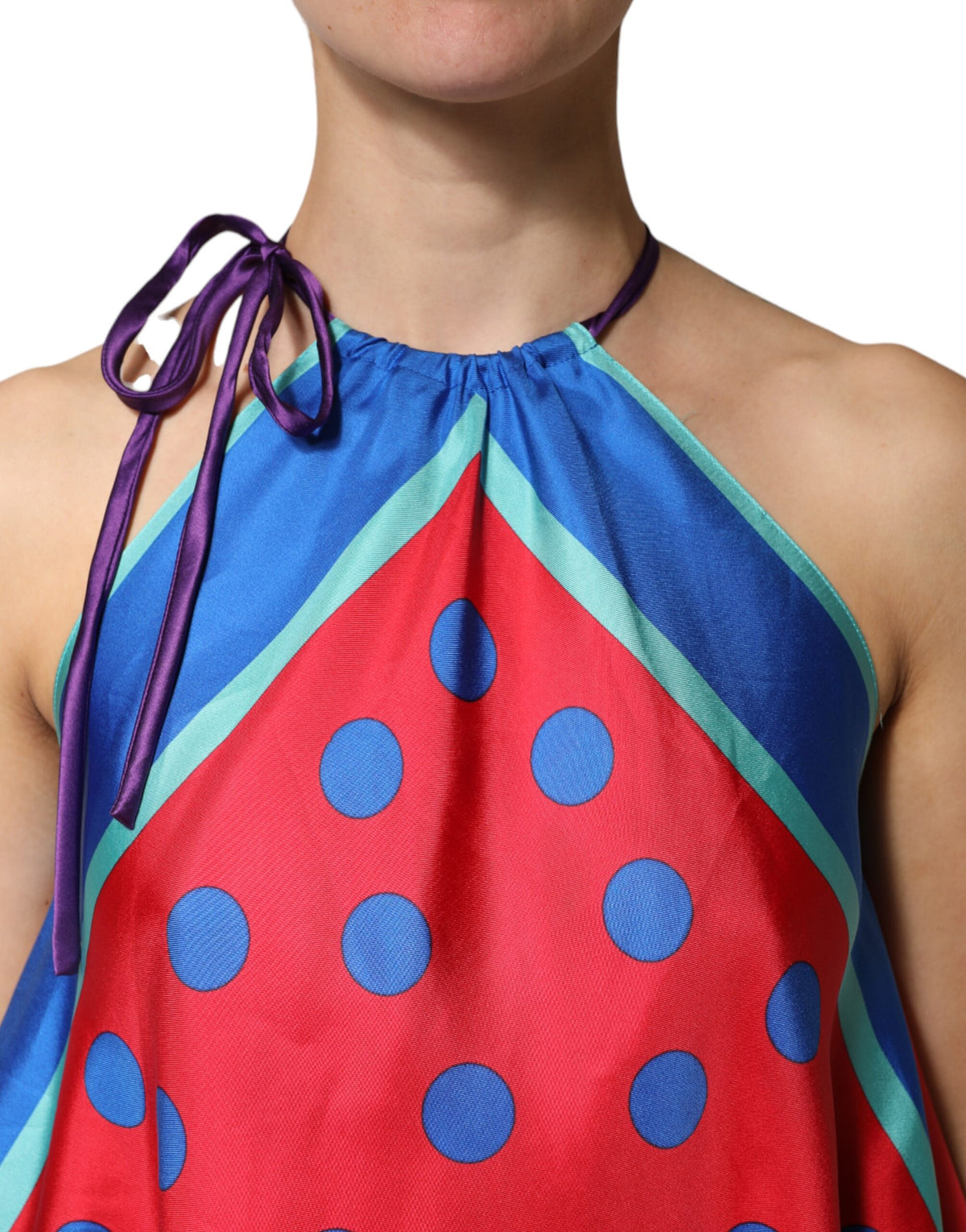 Multicolor Polka Dot Tie Halter Blouse Top