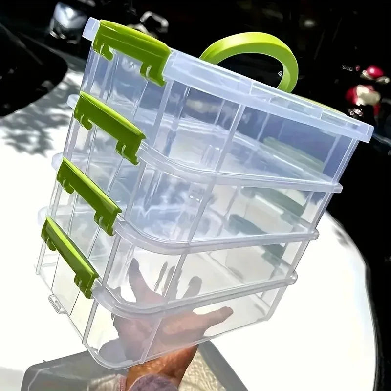 4-Layer Transparent Plastic Storage Box, Stackable Divided