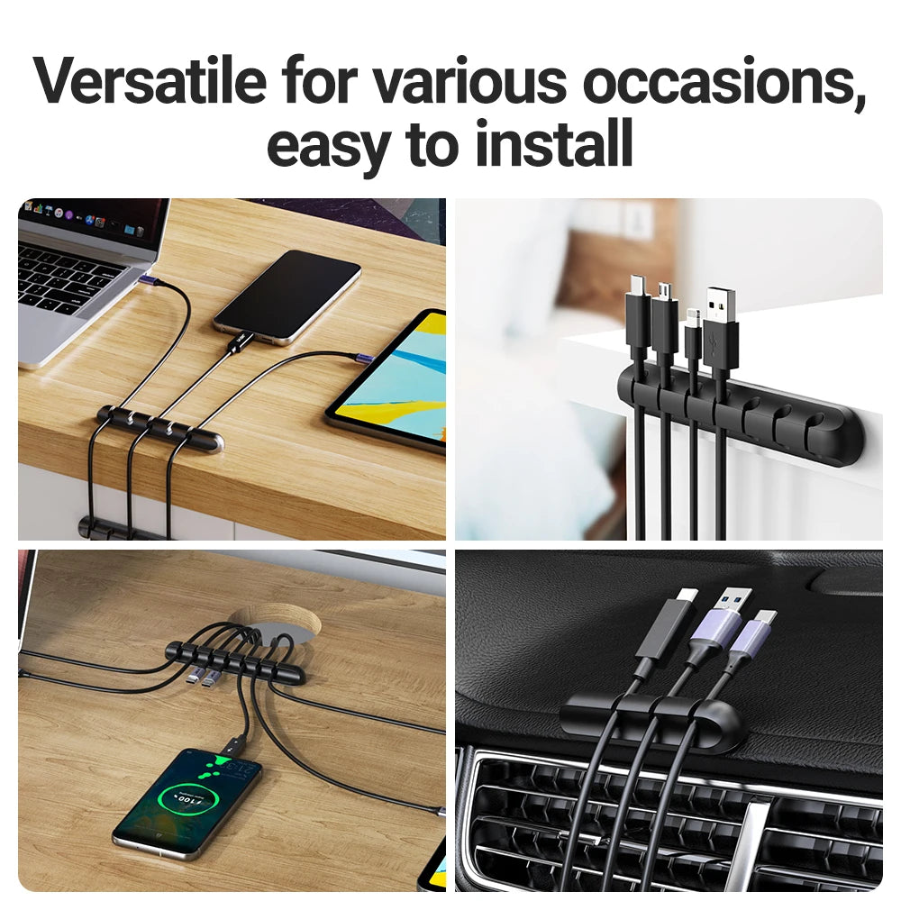 Adhesive Cable Holder Clips Cord Management Wire Organizer for Desktop