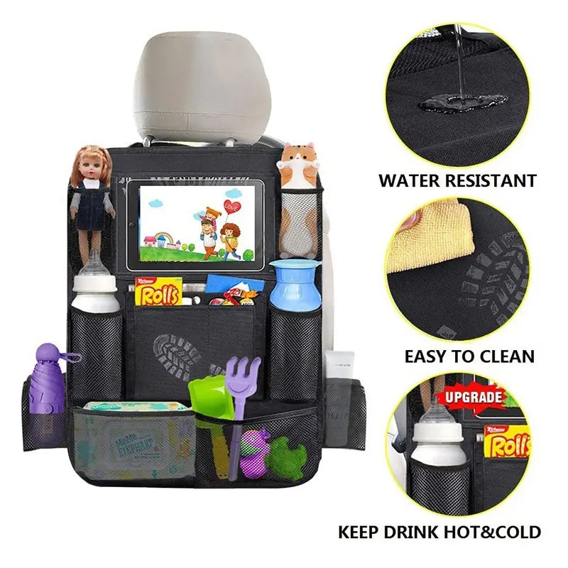 Car Backseat Organizer with Touch Screen Tablet Holder Auto Storage