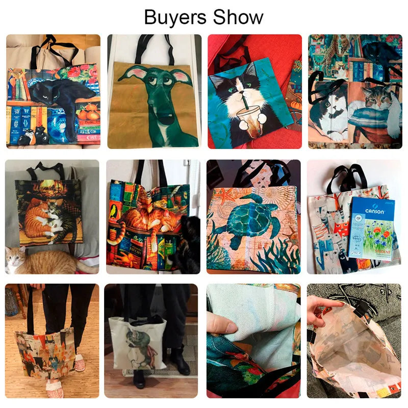 Sort kat tote bag i retroprint