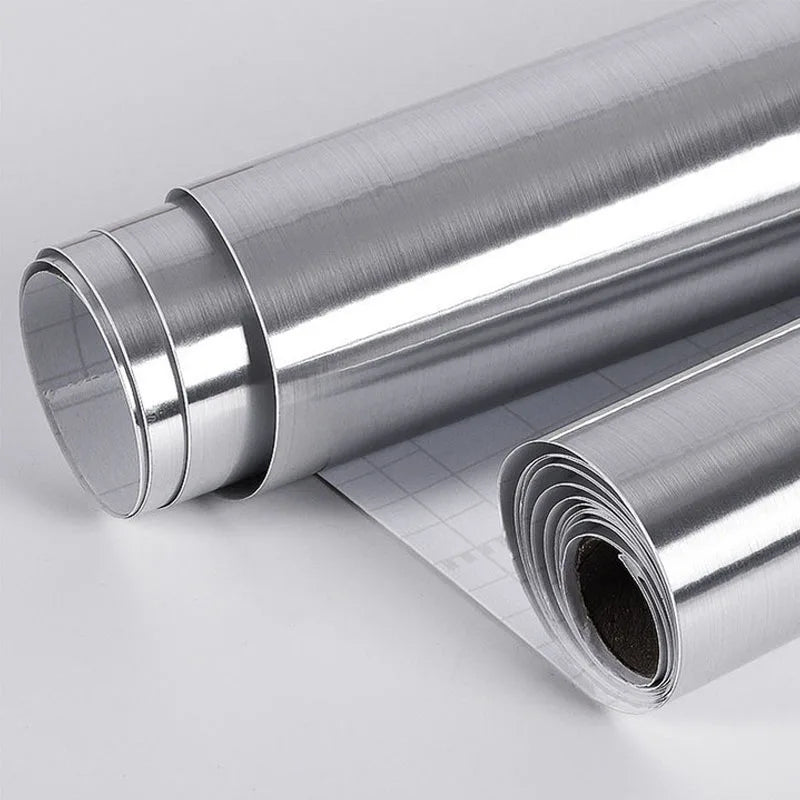 40cm fireproof and waterproof brushed silver wallpaper, modern