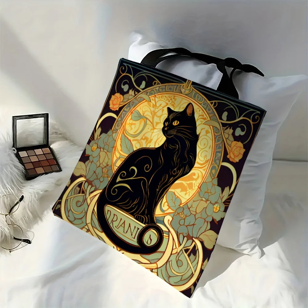 Sort kat tote bag i retroprint