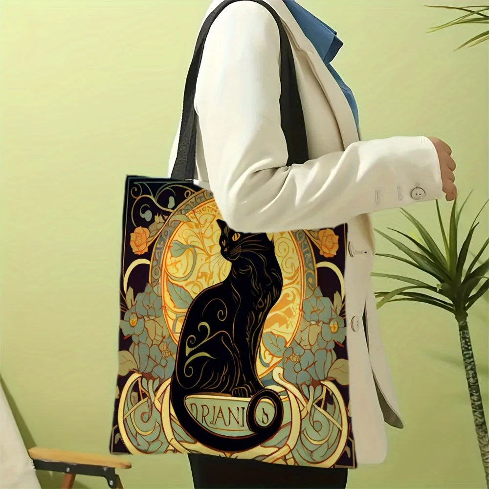 Sort kat tote bag i retroprint
