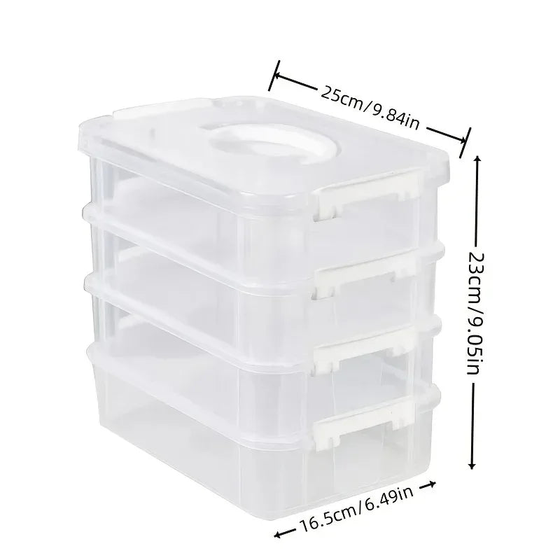 4-Layer Transparent Plastic Storage Box, Stackable Divided