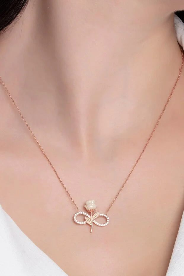 925 Sterling Silver Rose Gold Plated White Rose Infinity Zircon Stone