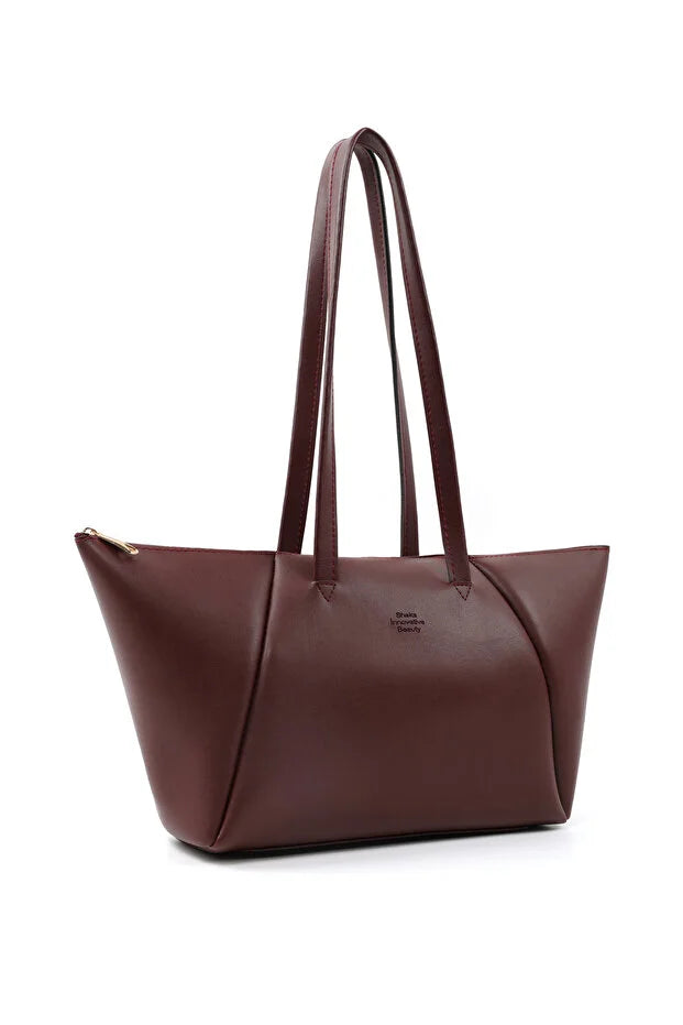 Brown Faux Leather Compartment Zipper Hand Shoulder Crossbody Bag