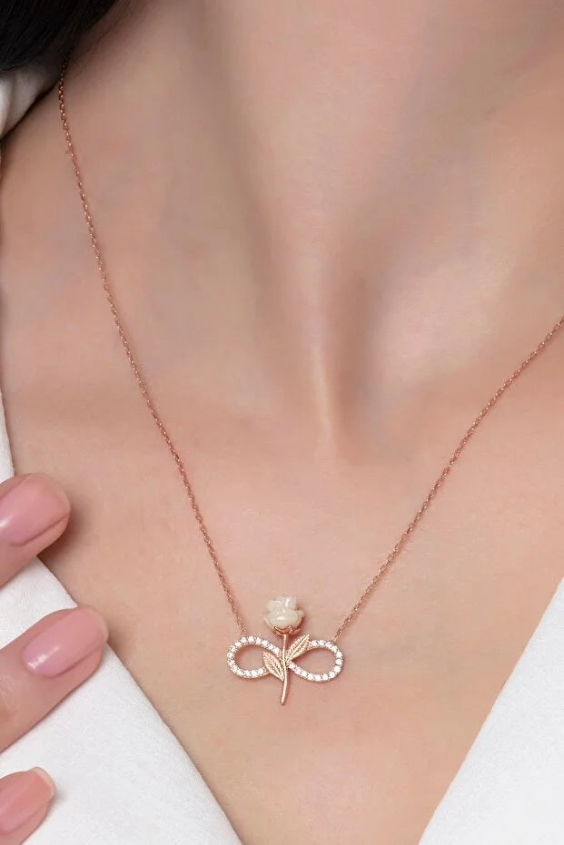925 Sterling Silver Rose Gold Plated White Rose Infinity Zircon Stone