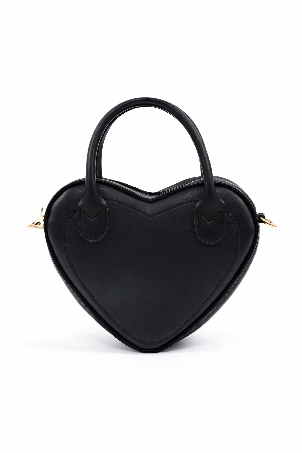 Black Heart Shaped Faux Leather Zipper Bag Single Compartment Hand Bag