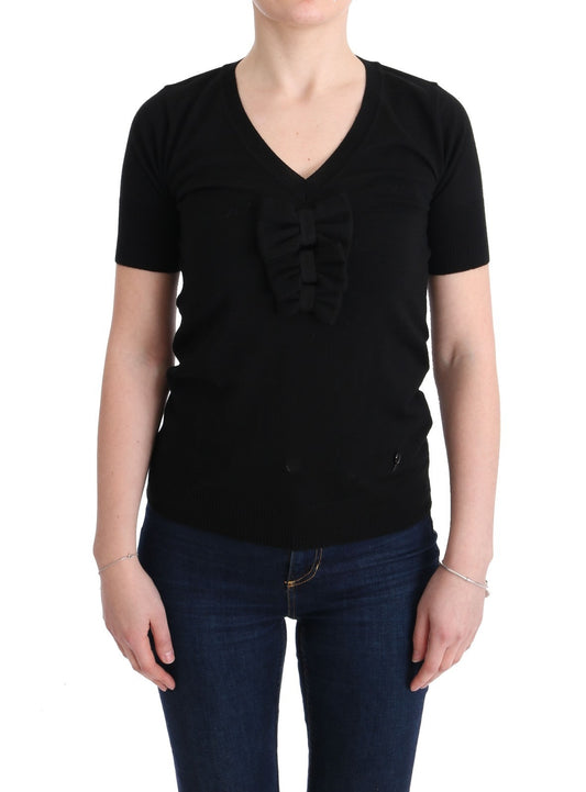 Black 100% Lana Wool Blouse Women T-shirt Top
