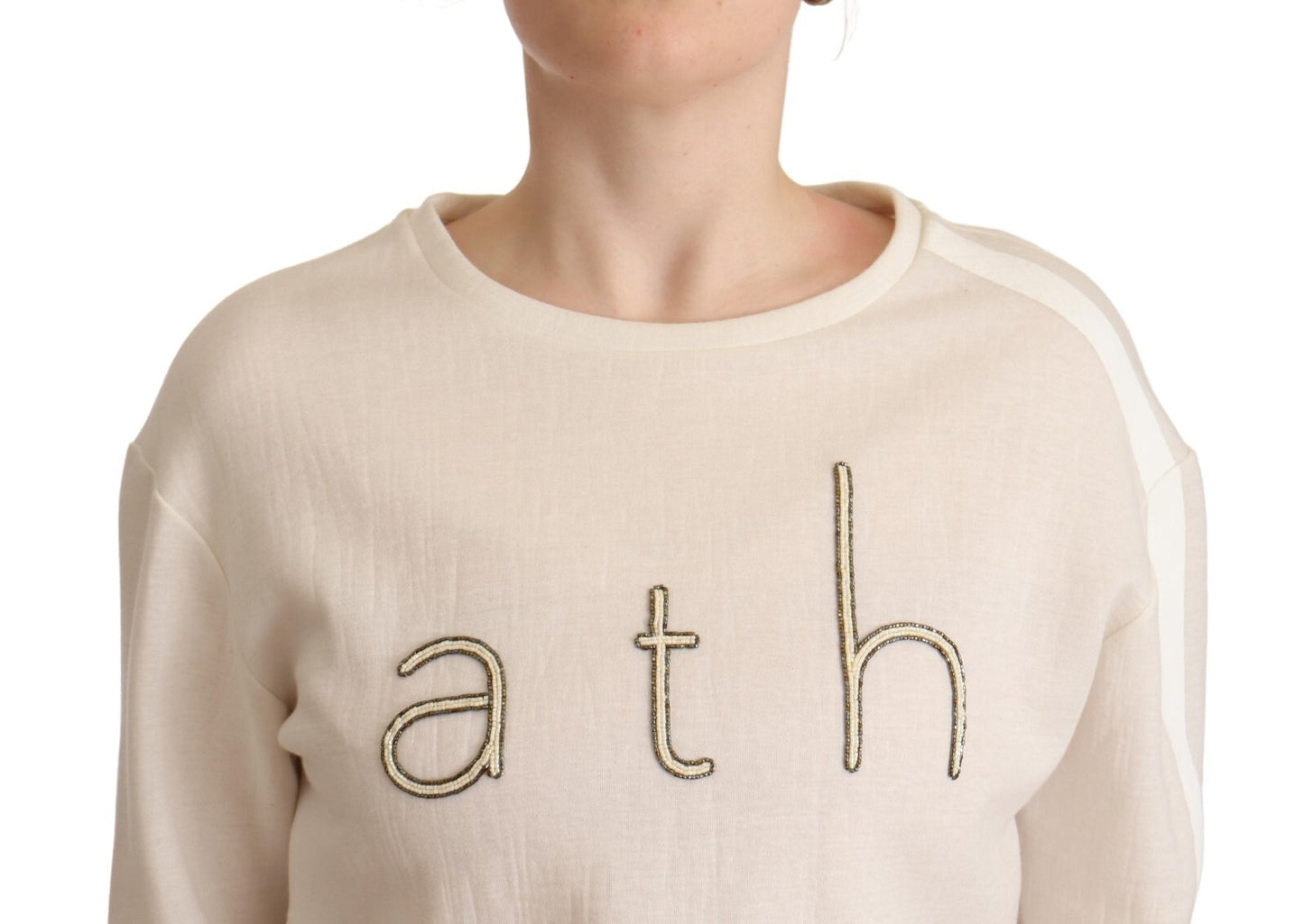Beige Logo Long Sleeve Cropped Pullover Sweater