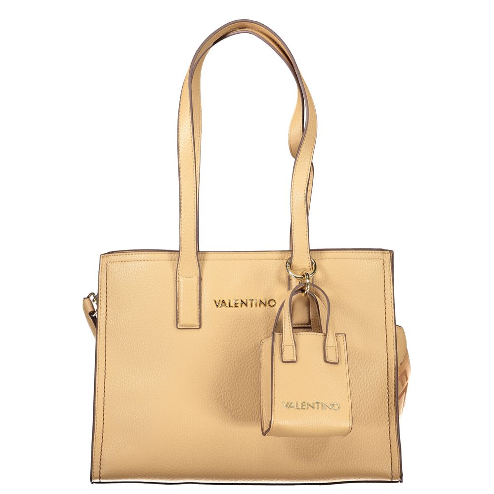 Beige Polyurethane Women's Bag with Shoulder Handles