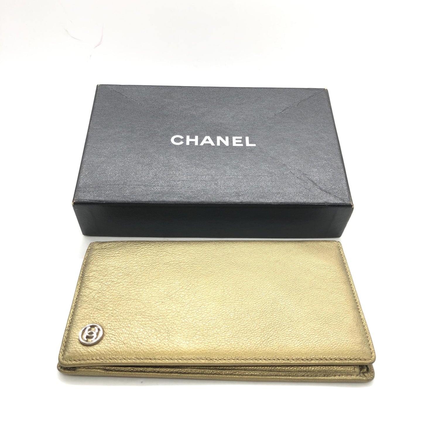 Gold Tone Caviar Leather Bifold Wallet