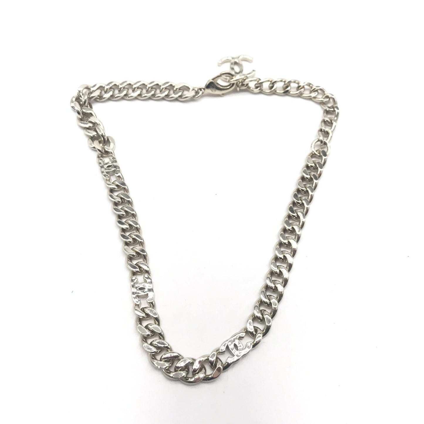 Silver Tone Curb Chain Link Necklace