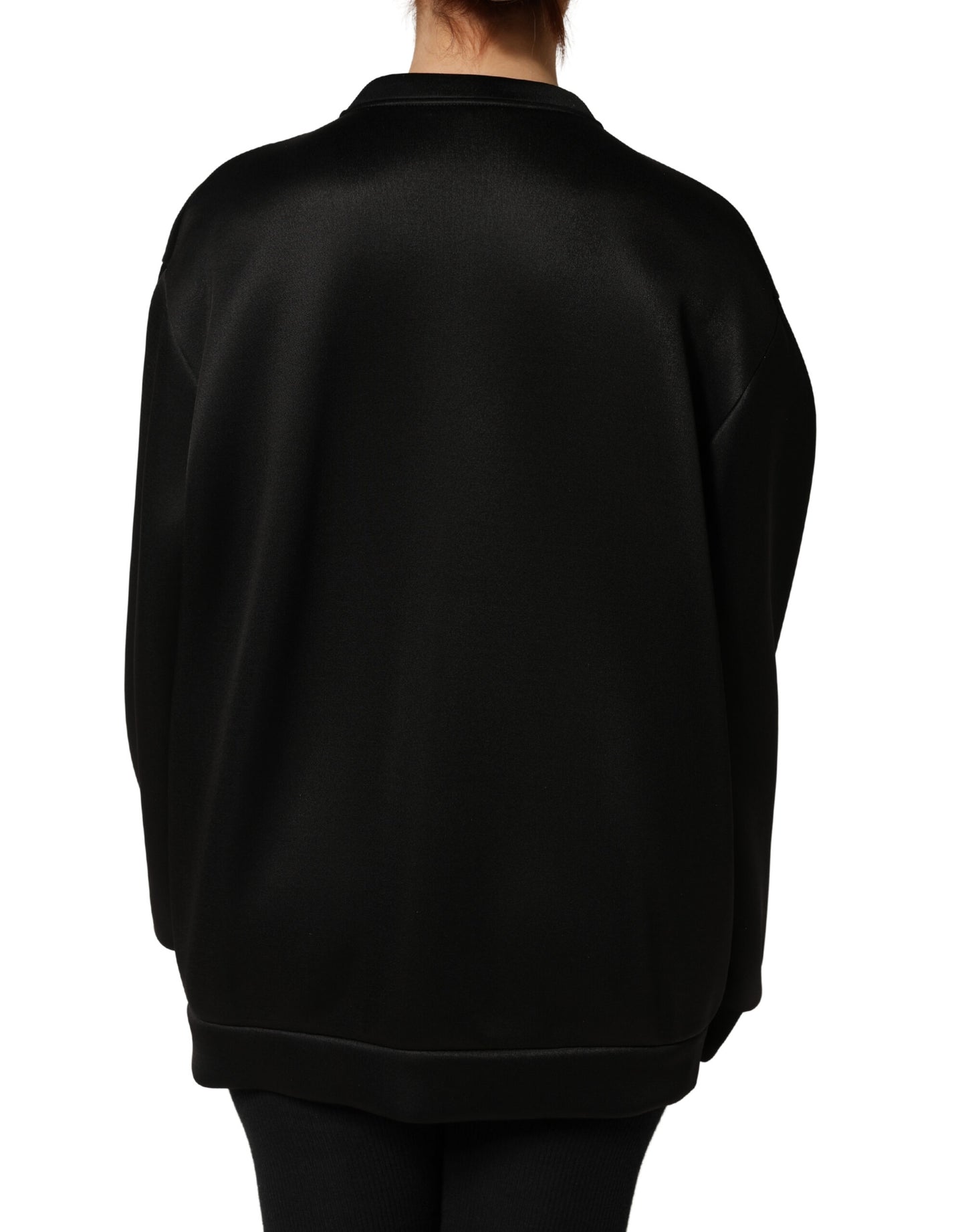Black Embellished Logo Crystal Sweatshirt Top