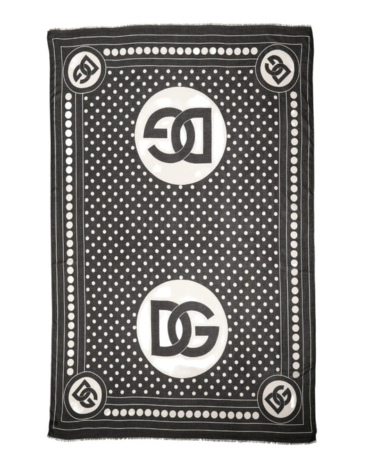 Black White Polka Dot Logo Stole Wrap 188cm x 116cm Scarf