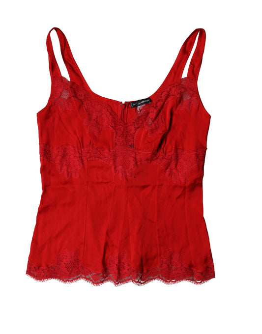 Red Silk Floral Lace Lingerie Top Underwear
