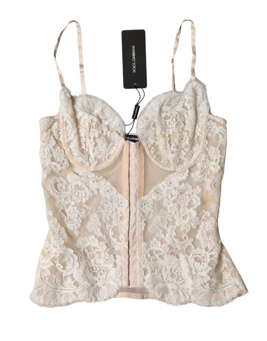 Beige Floral Lace Corset Lingerie Underwear