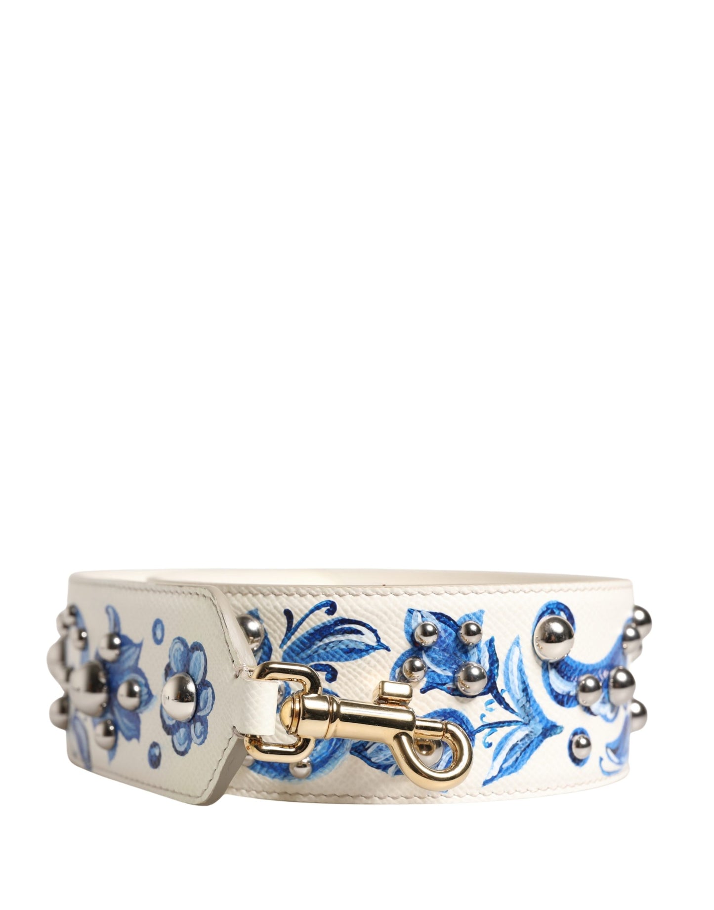 White Blue Floral Leather Stud Accessory Shoulder Strap