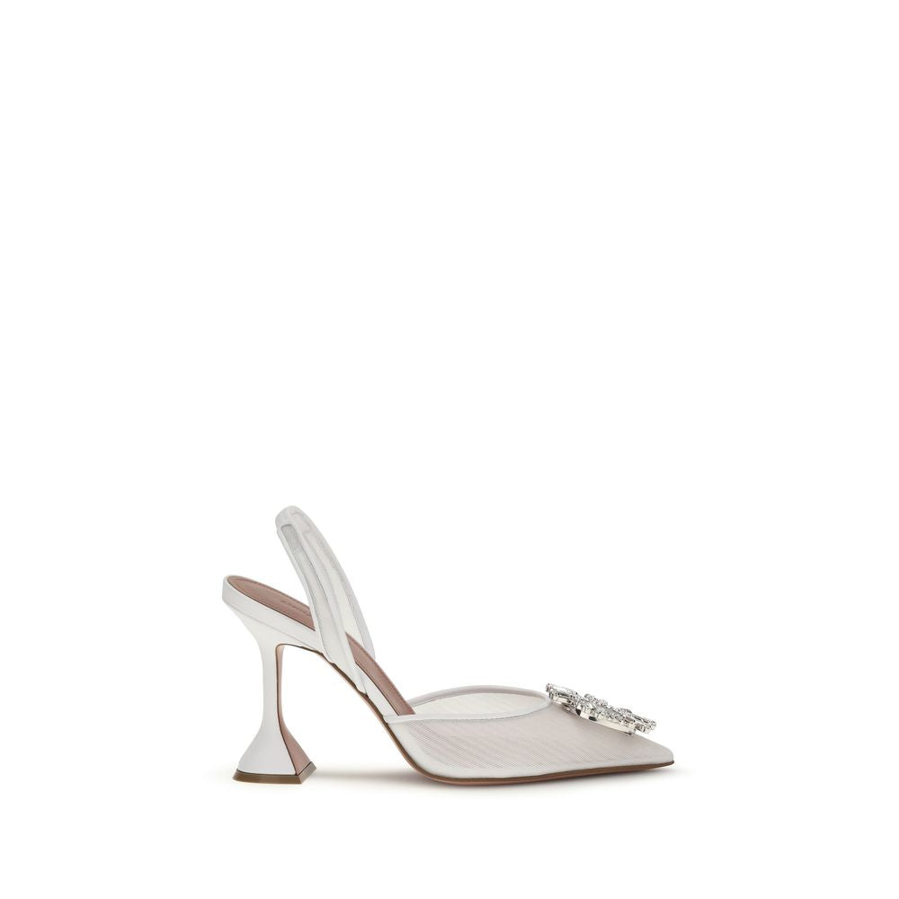 White Polyester High Heel Pumps