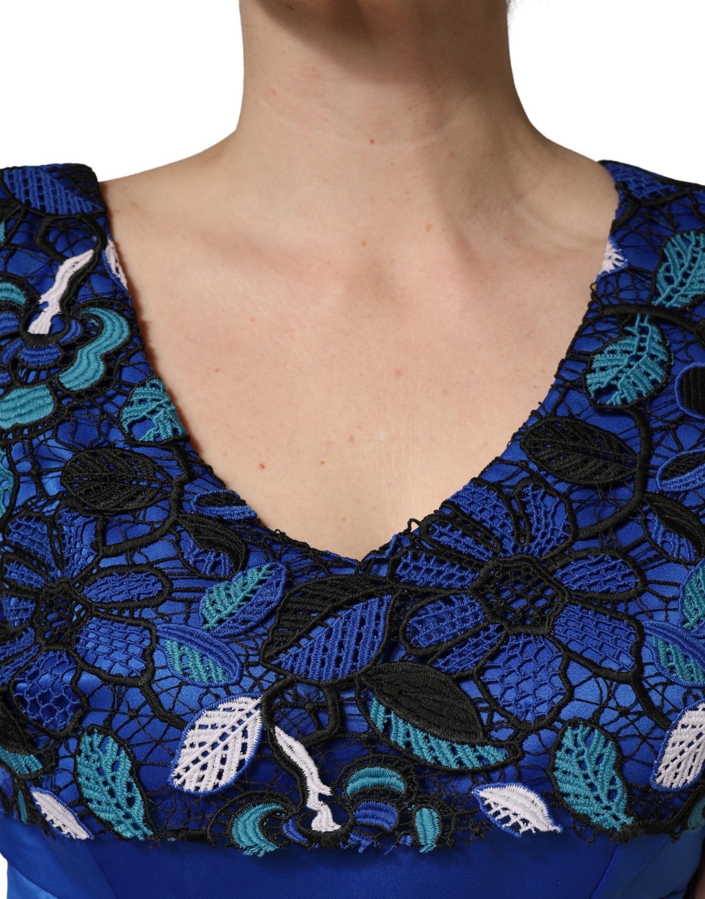Royal Blue Floral Lace Sleeveless Long Gown Dress
