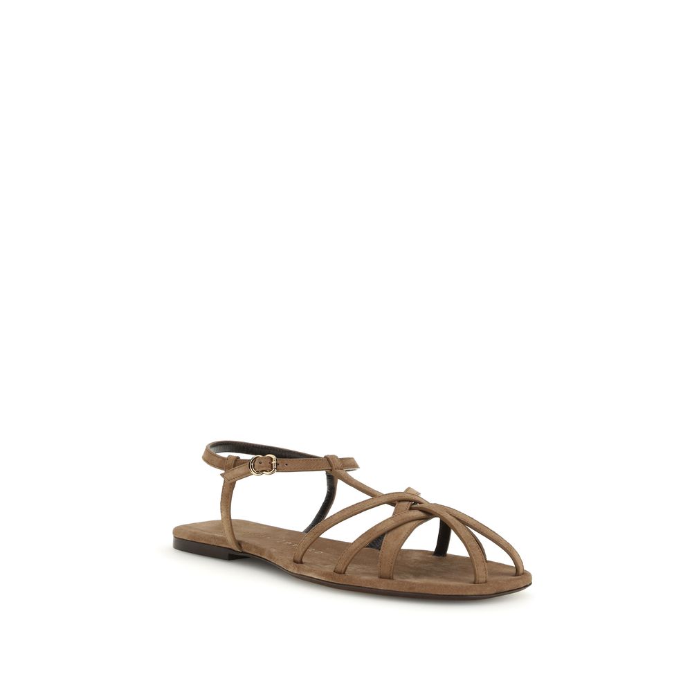 Brown Calf Leather Bos Taurus Flat Sandals