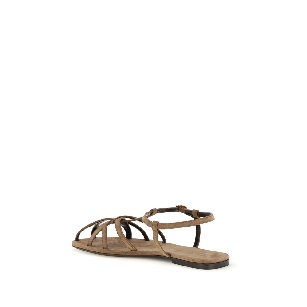 Brown Calf Leather Bos Taurus Flat Sandals
