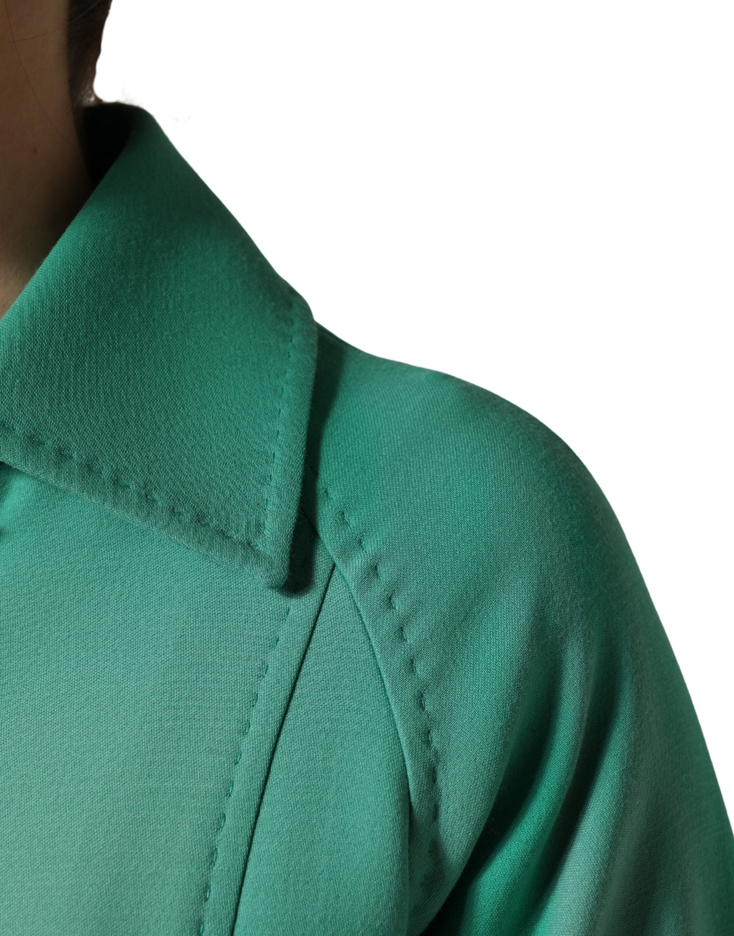 Green Buttoned Down Belt Trench Coat Jacket