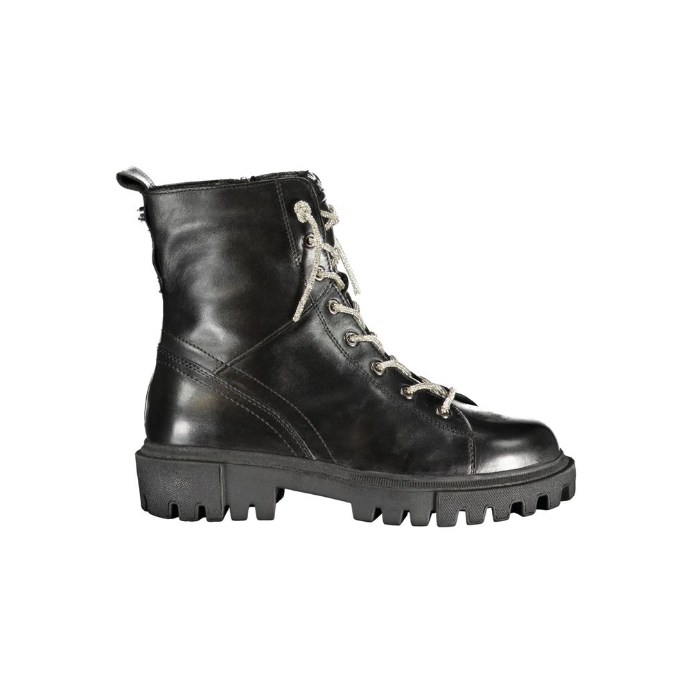 Black Leather Women Ankle Boot