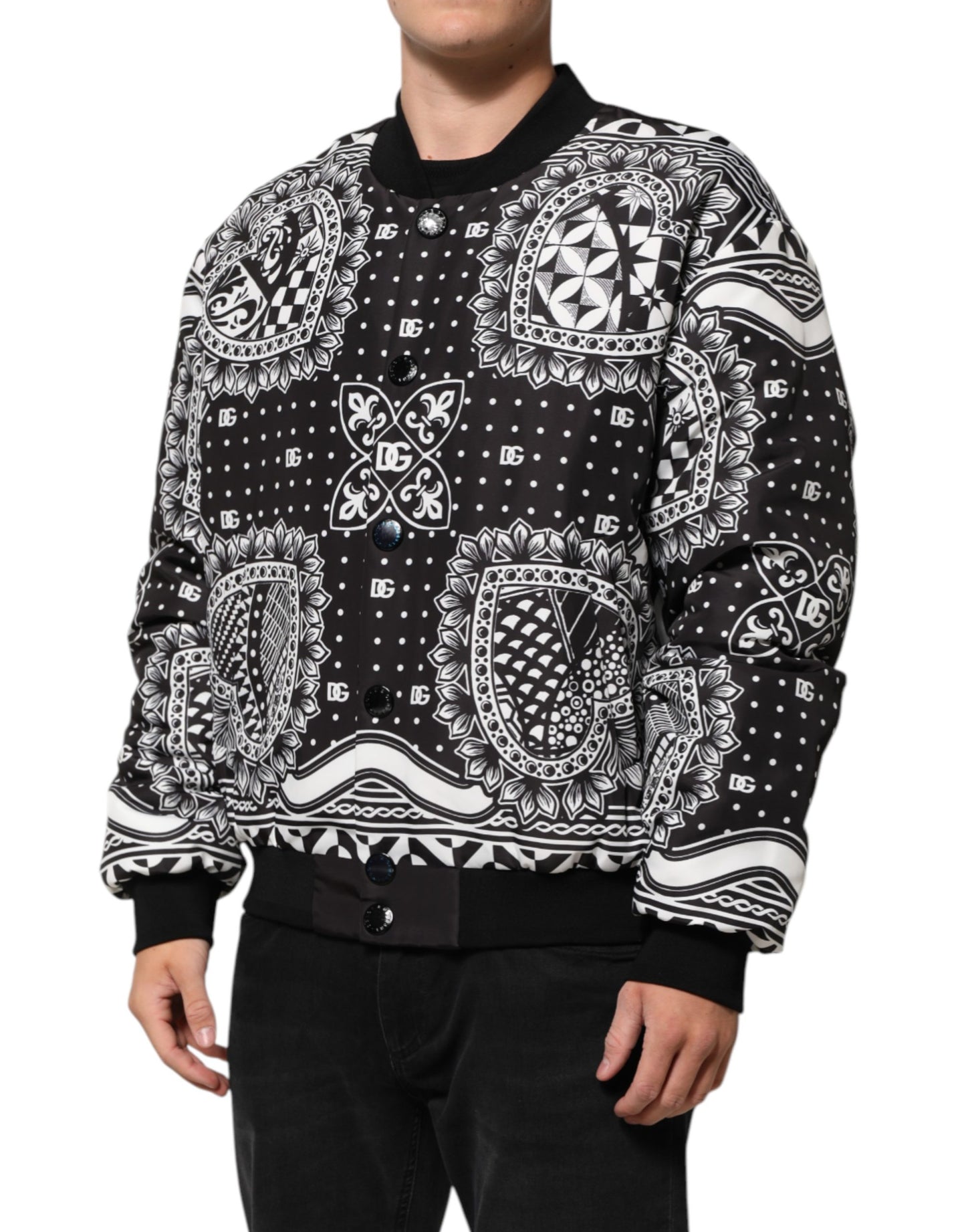 Black White BandanaPrint Men Bomber  Jacket