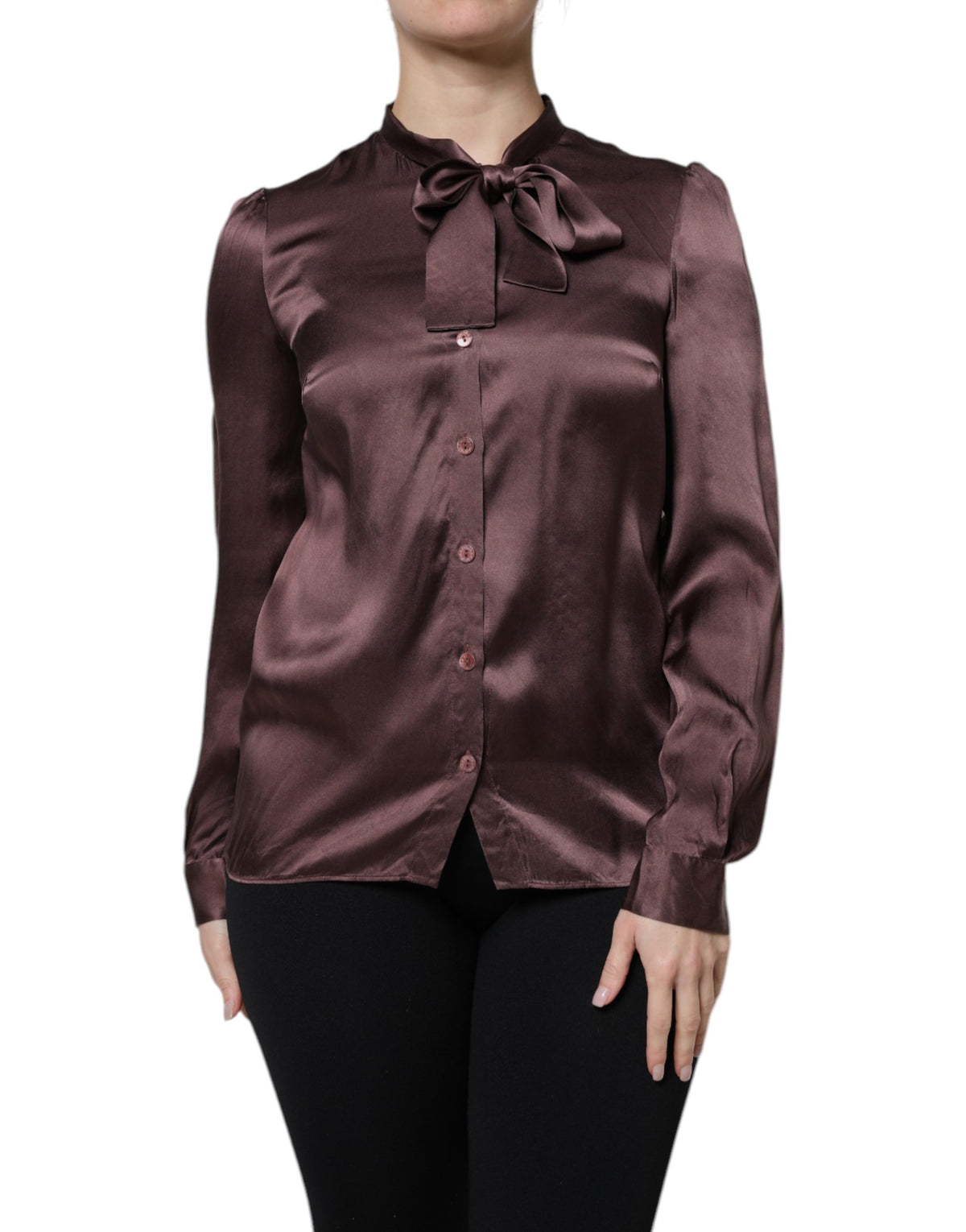 Violet Satin Long Sleeve Ascot Tie Shirt  Top