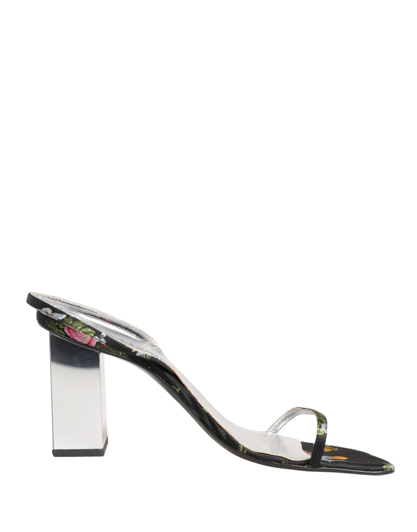 Black Silver Floral Block Heels Sandals Shoes