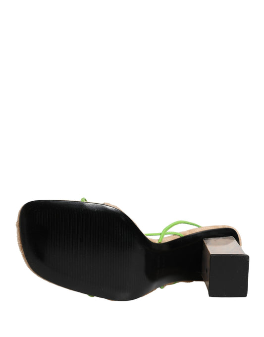 Multicolor Leather Block Heels Sandals Shoes