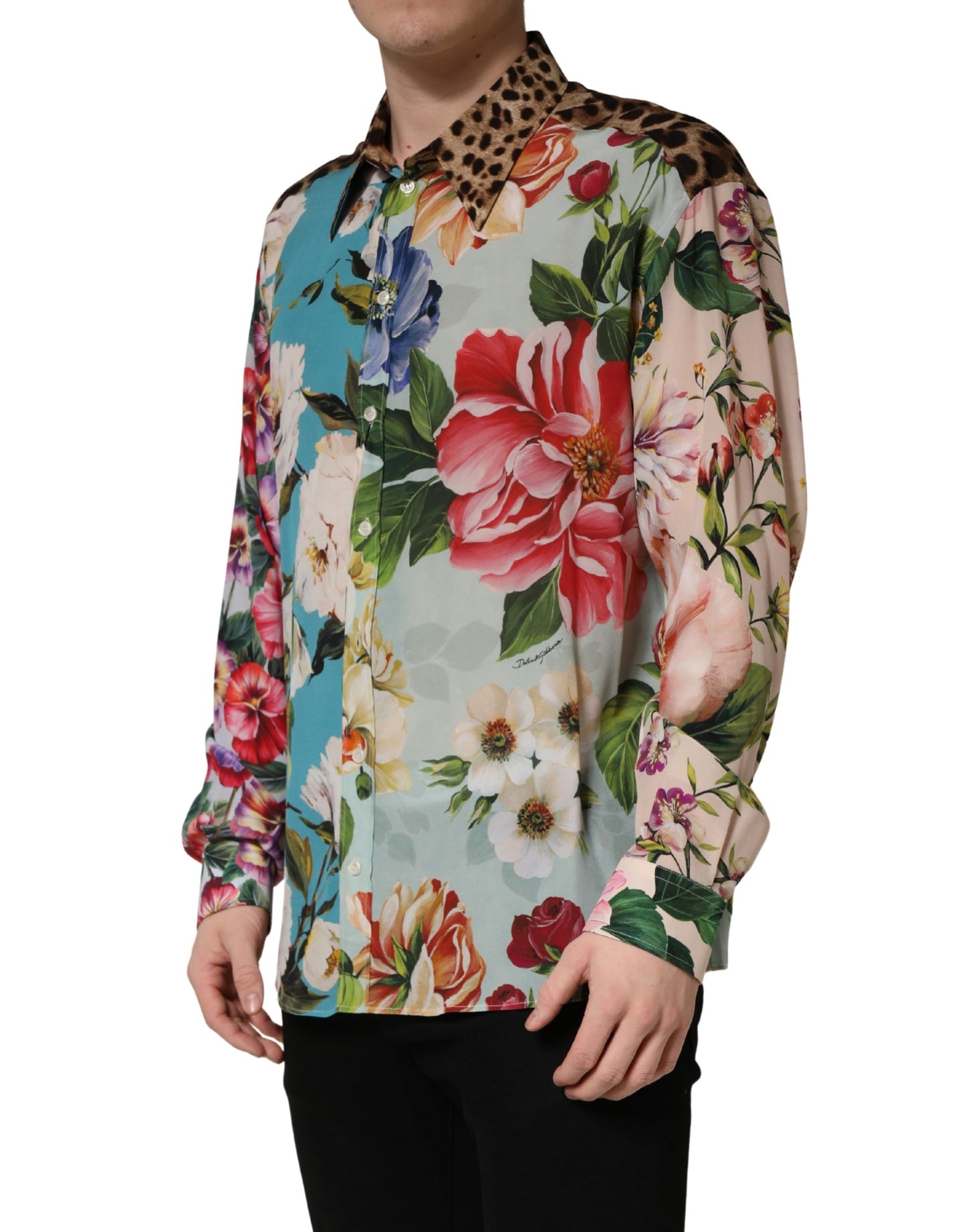 Multicolor Floral Animal Print Collared Shirt