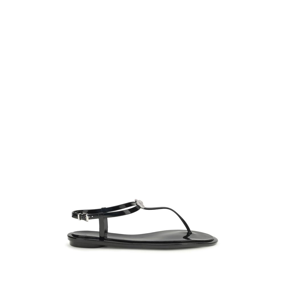 Black Rubber Flat Sandals