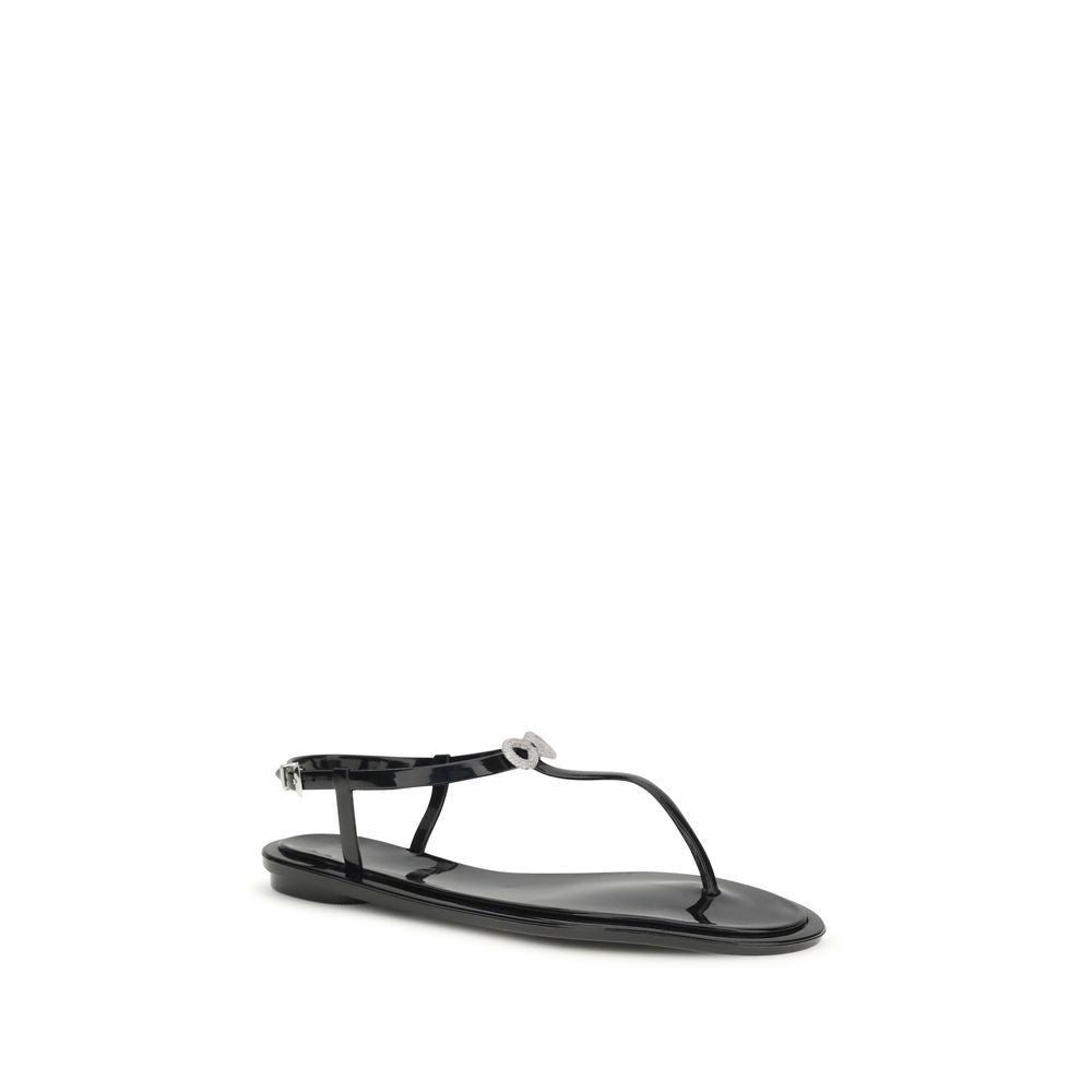 Black Rubber Flat Sandals
