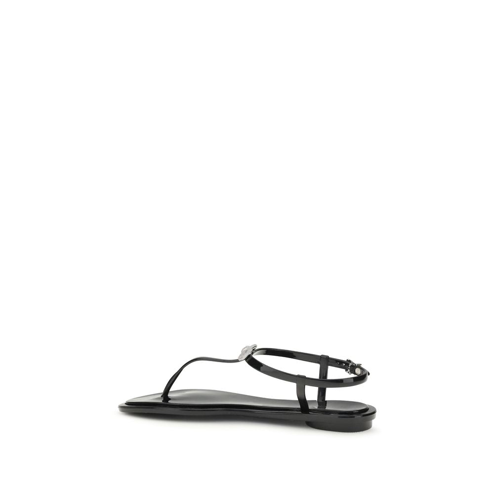 Black Rubber Flat Sandals
