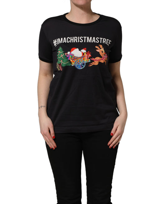 Black #IAMACHRISTMASTREE Print Cotton T-shirt