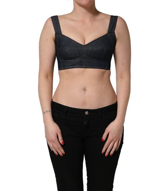 Black Denim Corset Bralette Cotton Cropped Top