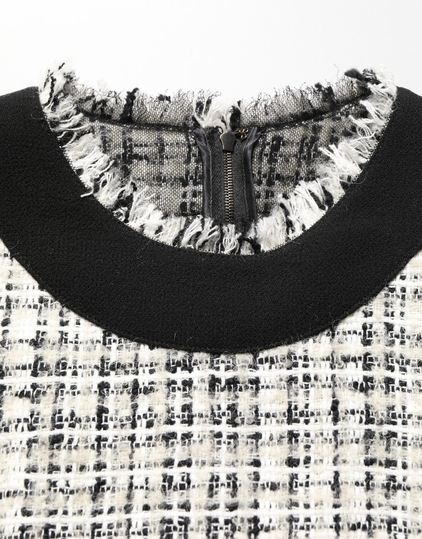 Black White Tweed Sheath A-line Midi Dress