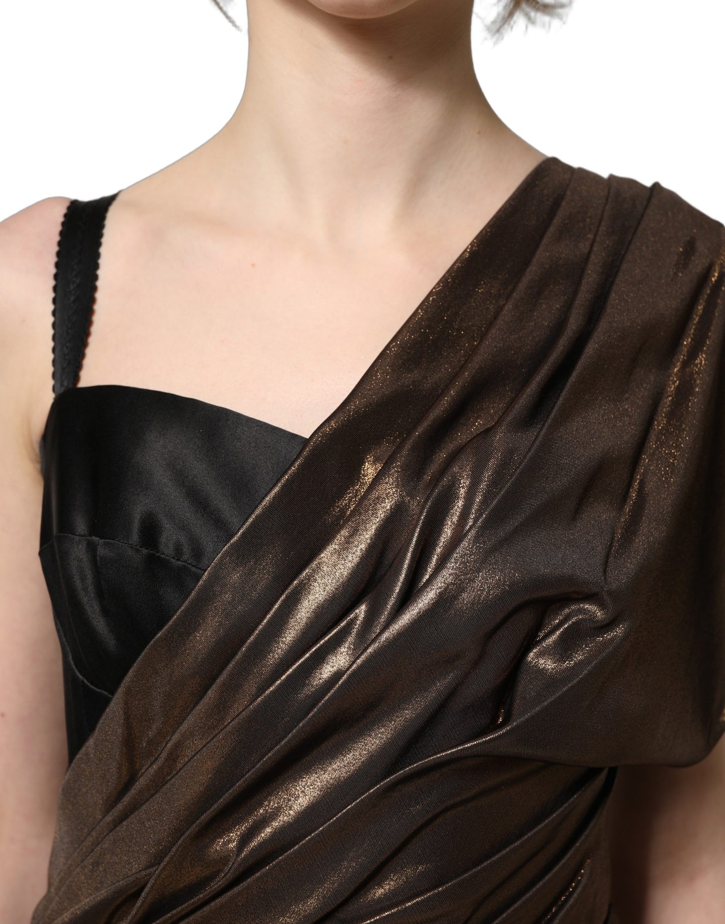Bronze Asymmetrical Draping OneShoulder Dress