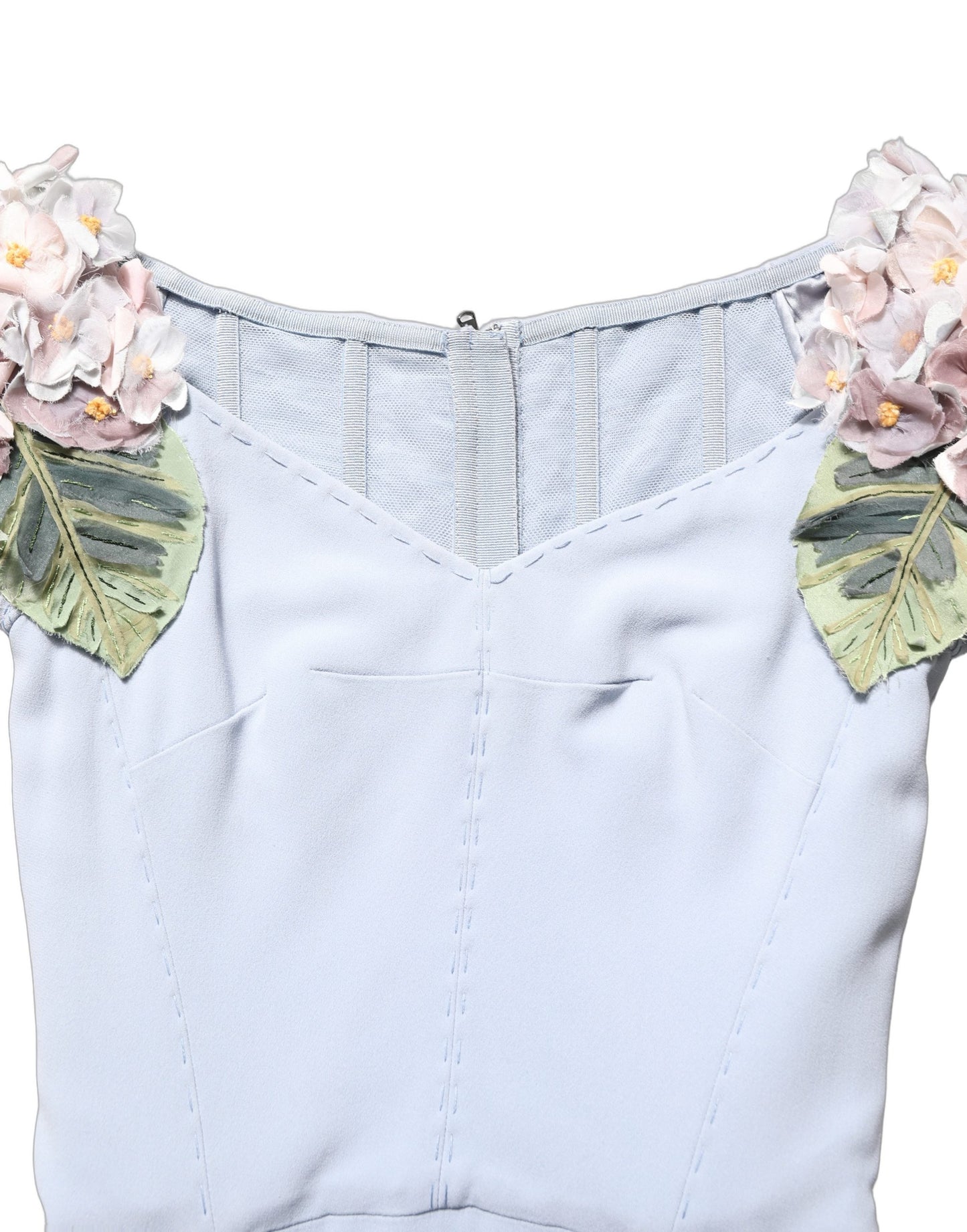 Light Blue Hydrangea Embellished Cap Sleeve Dress