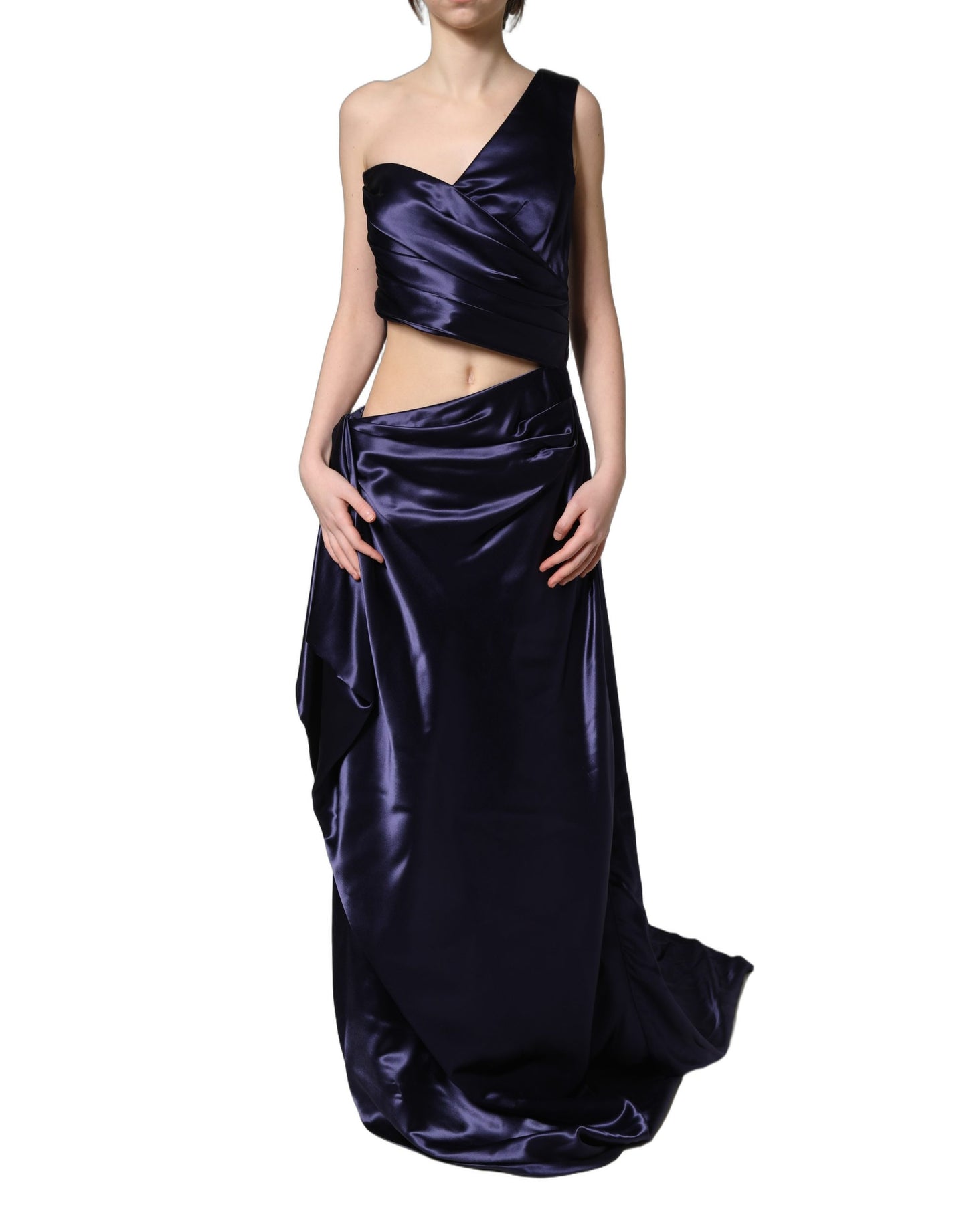 Navy Blue One Shoulder Evening Gown Dress
