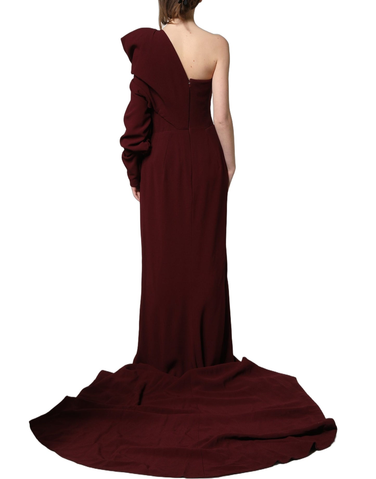 Maroon Crystal One Shoulder EveningGown Dress