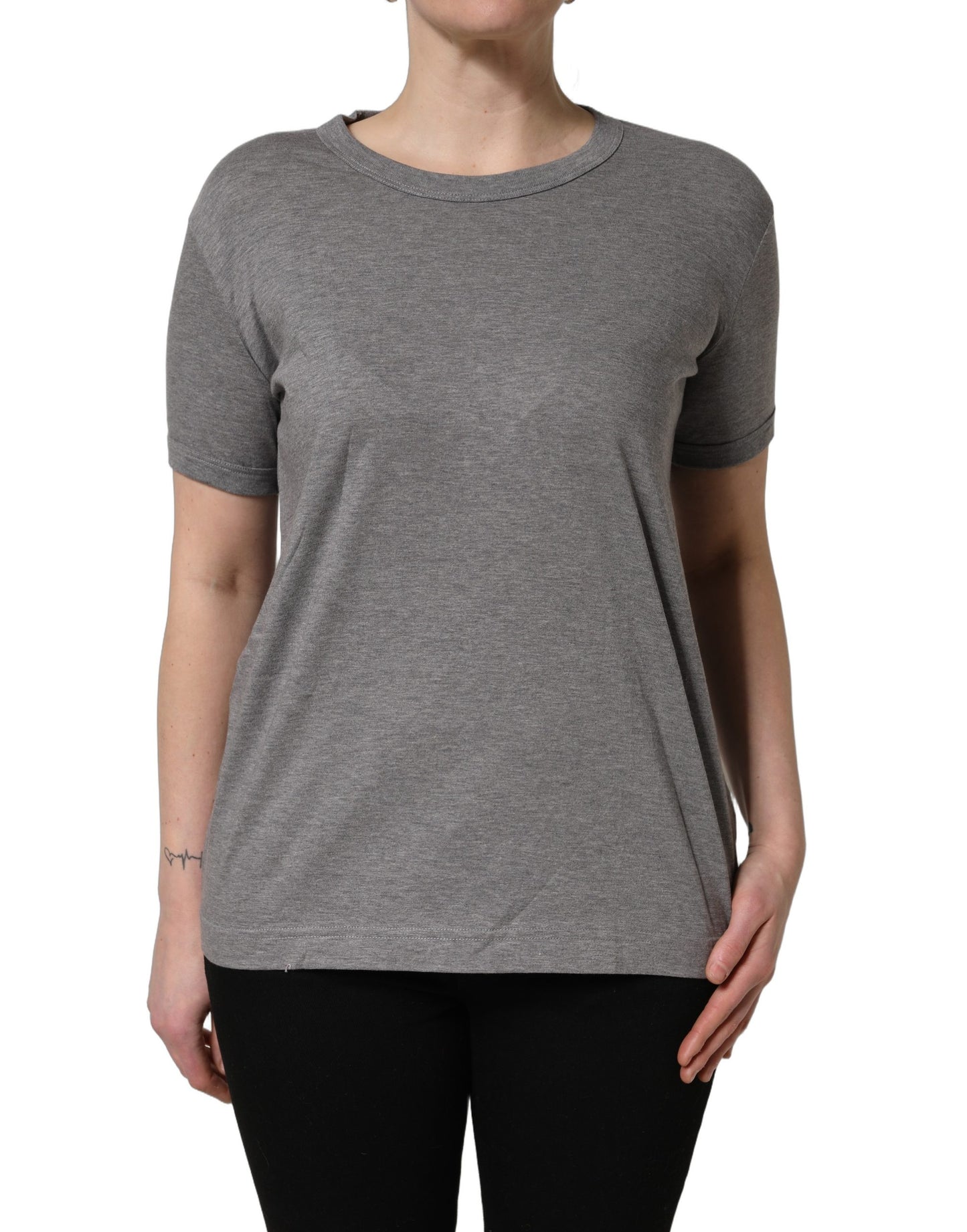 Grey Cotton Short Sleeves Crew Neck T-shirt