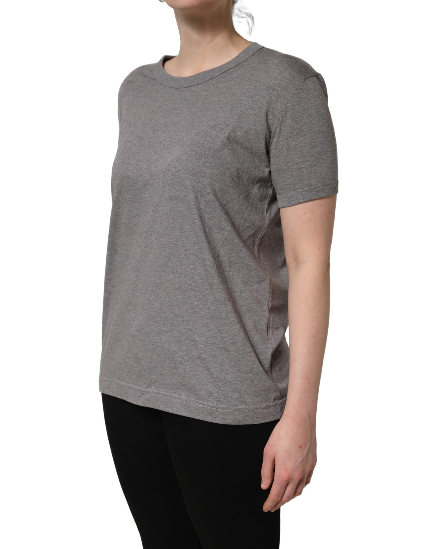 Grey Cotton Short Sleeves Crew Neck T-shirt