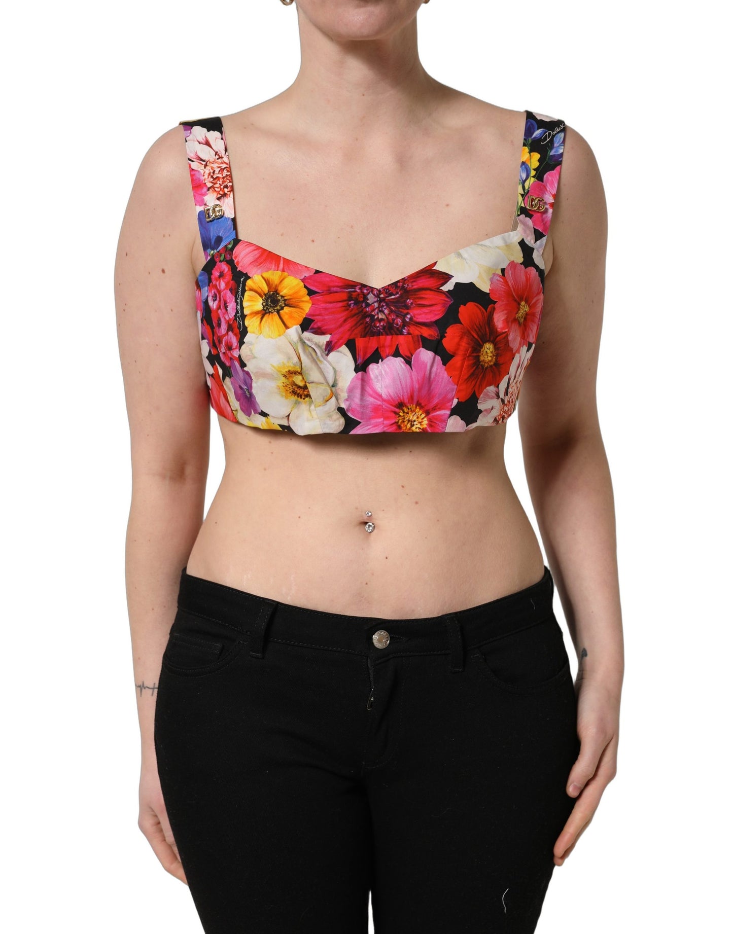Multicolor Floral Cropped Bustier Tank Top